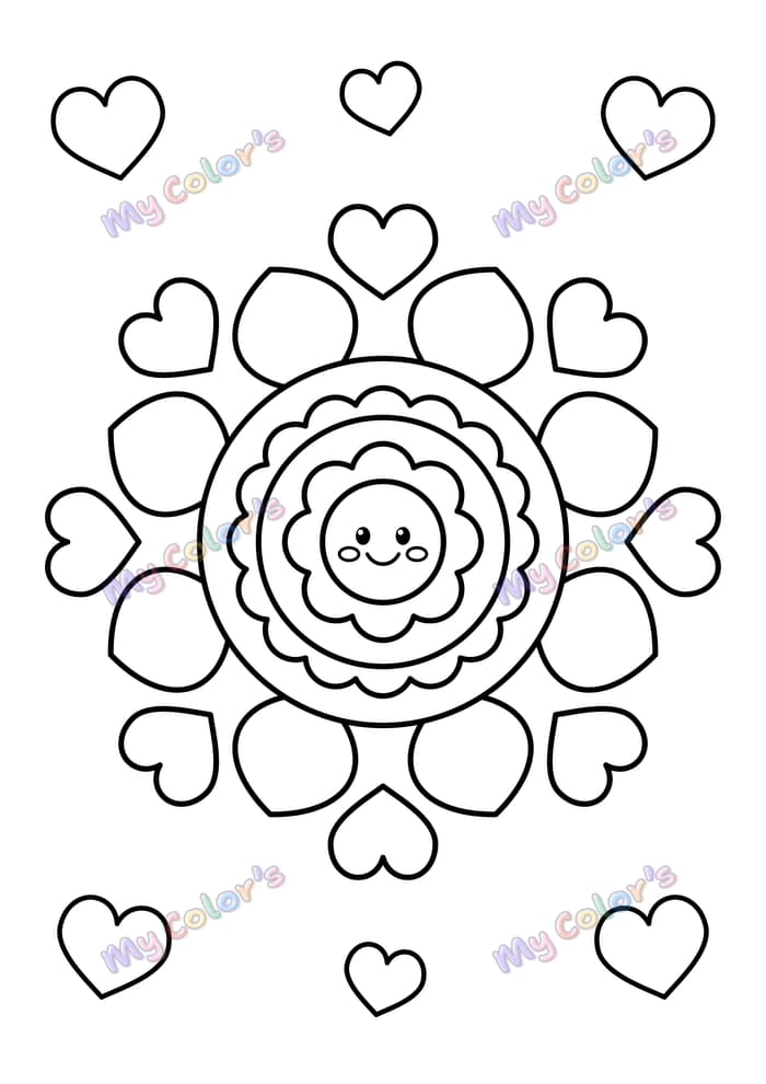 Coloriage Mandala cœurs en fête à imprimer