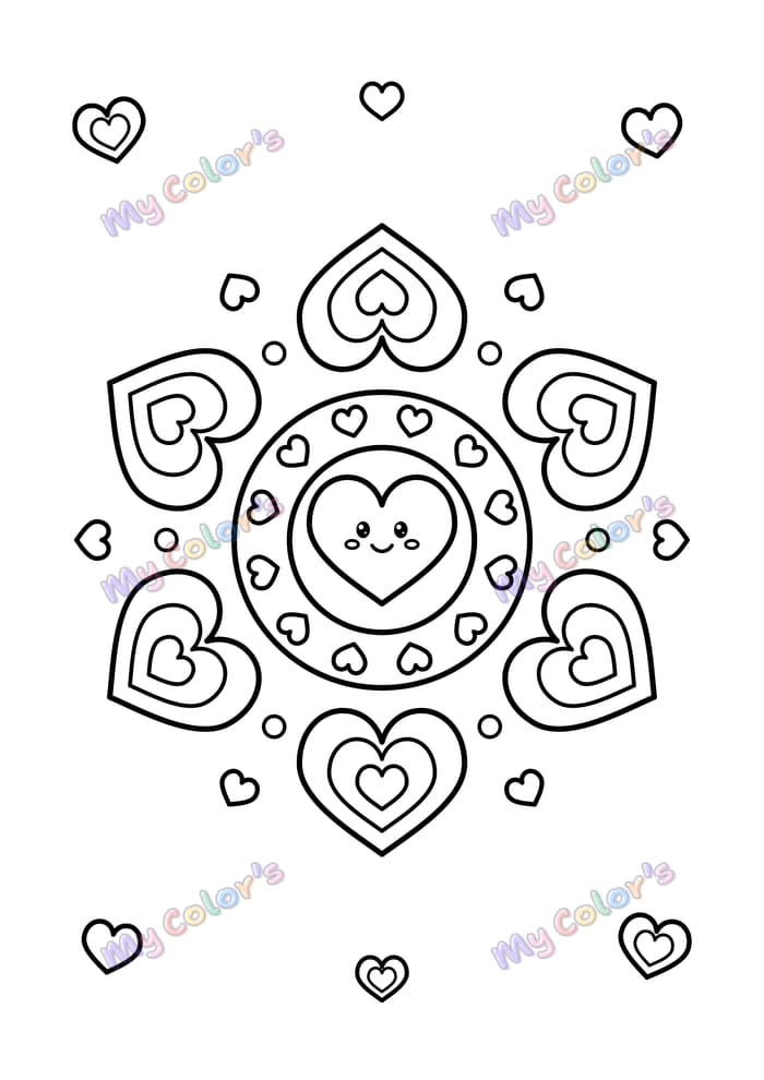 Coloriage Mandala cœurs gigognes à imprimer