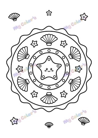 Coloriage Mandala coquillages et étoiles de mer à imprimer