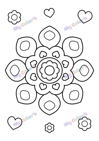 Coloriage Mandala feuilles et cœurs à imprimer