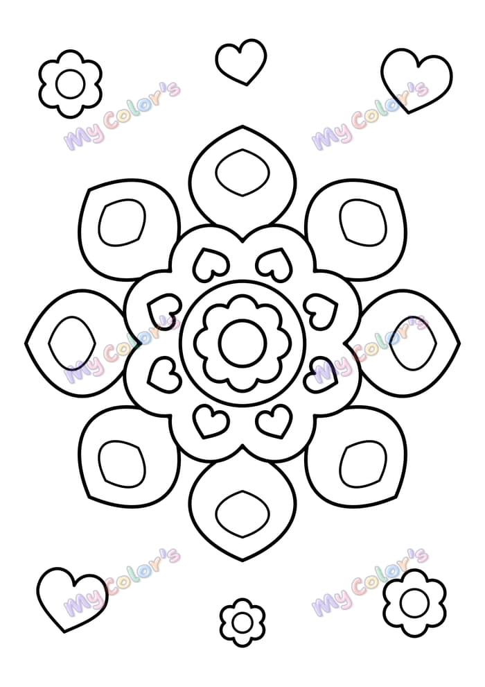Coloriage Mandala feuilles et cœurs à imprimer