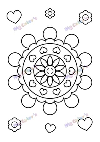 Coloriage Mandala flammes et cœurs à imprimer