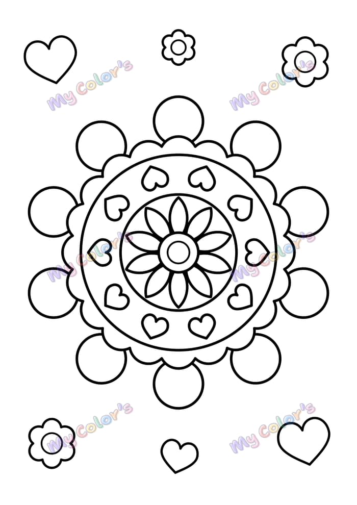 Coloriage Mandala flammes et cœurs à imprimer