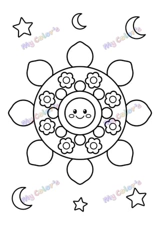 Coloriage Mandala flammes et fleurettes à imprimer