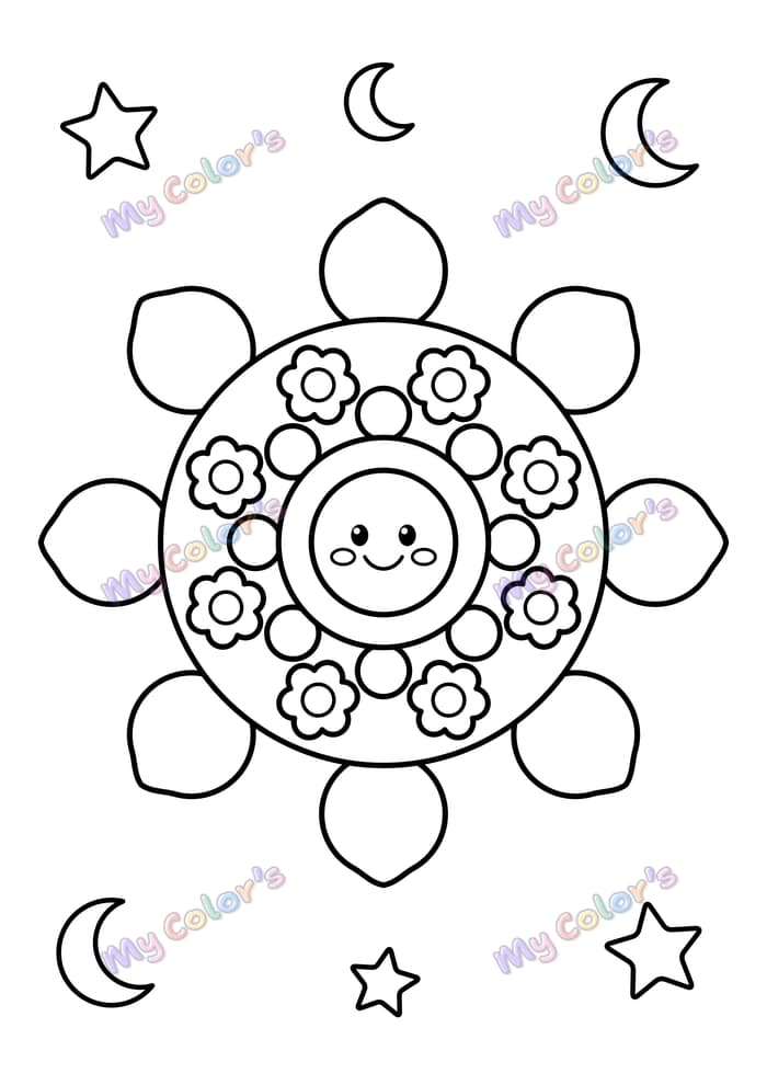 Coloriage Mandala flammes et fleurettes à imprimer