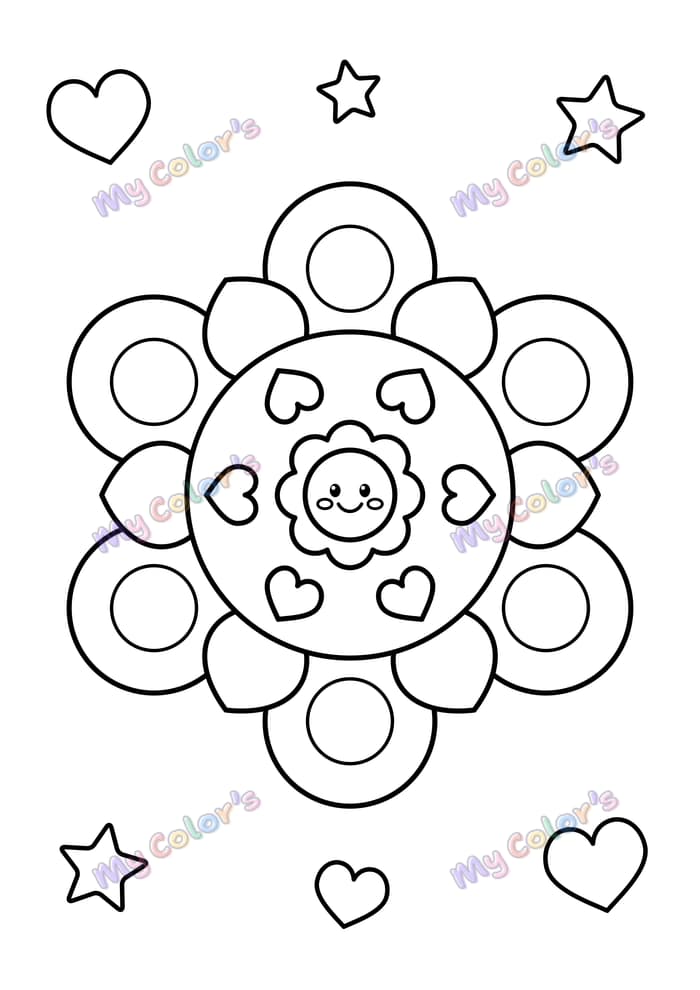 Coloriage Mandala fleur souriante à imprimer