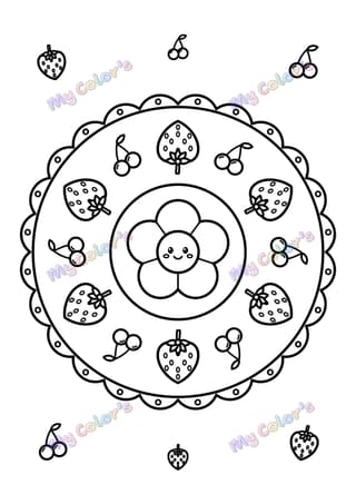 Coloriage Mandala fraises et cerises à imprimer