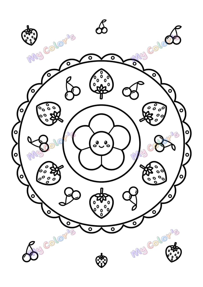 Coloriage Mandala fraises et cerises à imprimer
