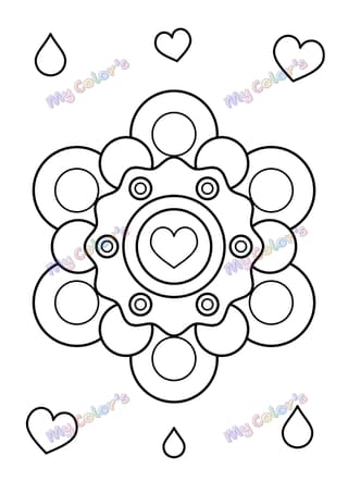 Coloriage Mandala gros pétales et cœur à imprimer