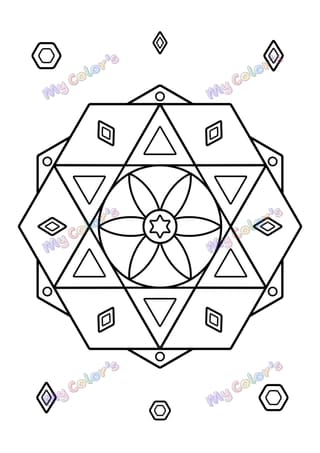 Coloriage Mandala kaléidoscope hexagonal à imprimer