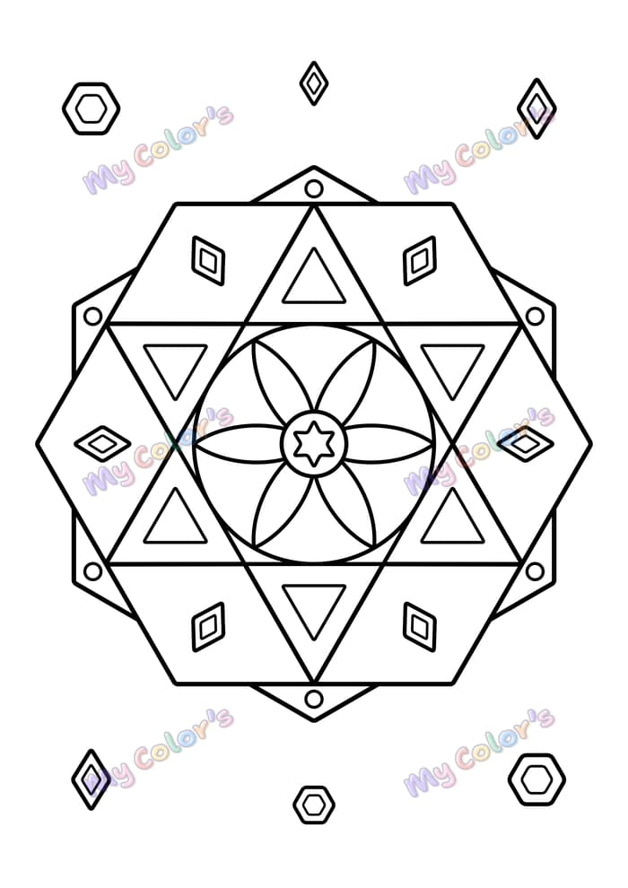 Coloriage Mandala kaléidoscope hexagonal à imprimer