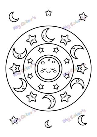 Coloriage Mandala lunes et étoiles à imprimer