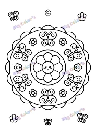 Coloriage Mandala papillons et fleurs à imprimer