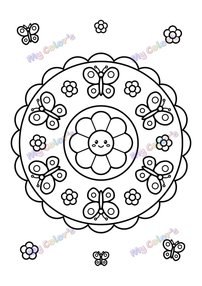 Coloriage Mandala papillons et fleurs à imprimer