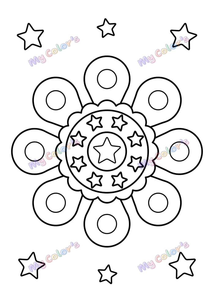 Coloriage Mandala pétales et étoiles à imprimer