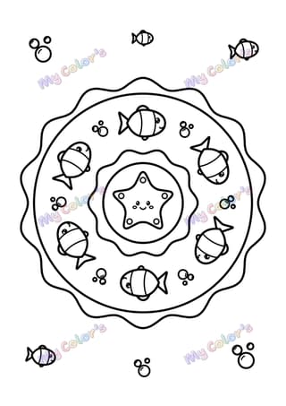 Coloriage Mandala poissons et vagues à imprimer