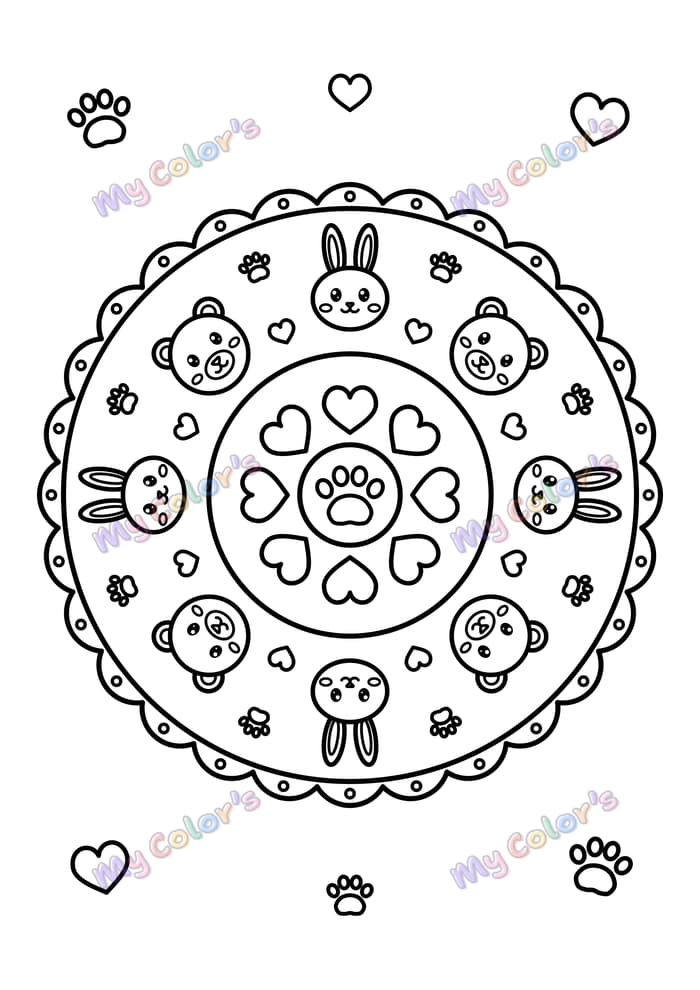 Coloriage Mandala ronde des animaux à imprimer