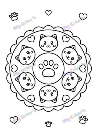 Coloriage Mandala ronde des chats à imprimer