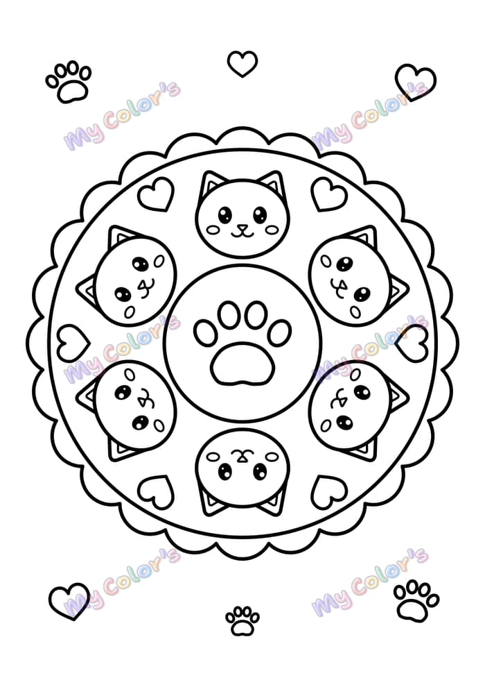 Coloriage Mandala ronde des chats à imprimer