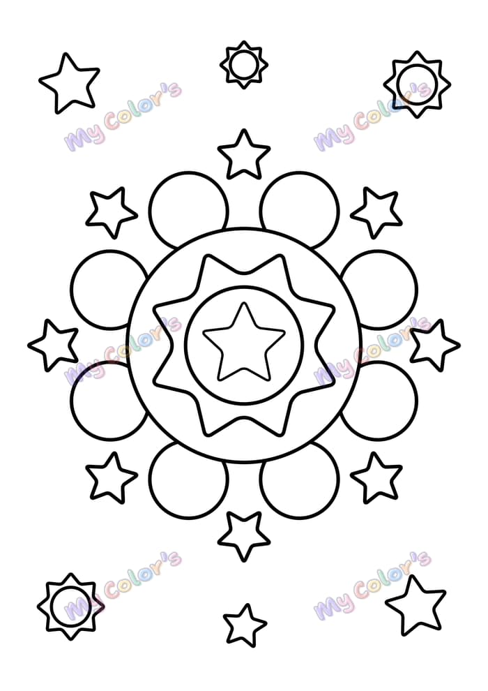 Coloriage Mandala ronde d’étoiles à imprimer
