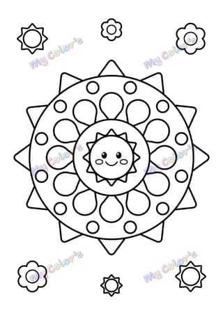 Coloriage Mandala soleil rayonnant à imprimer