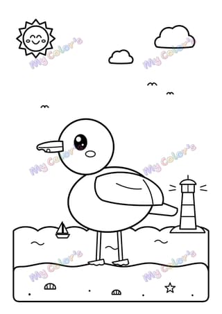 Coloriage La mouette sur la plage à imprimer