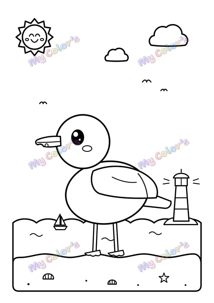 Coloriage La mouette sur la plage à imprimer