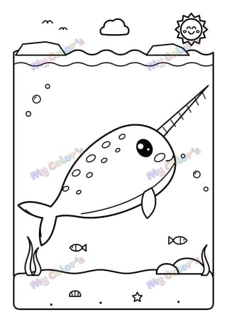 Coloriage Le narval et sa longue corne à imprimer