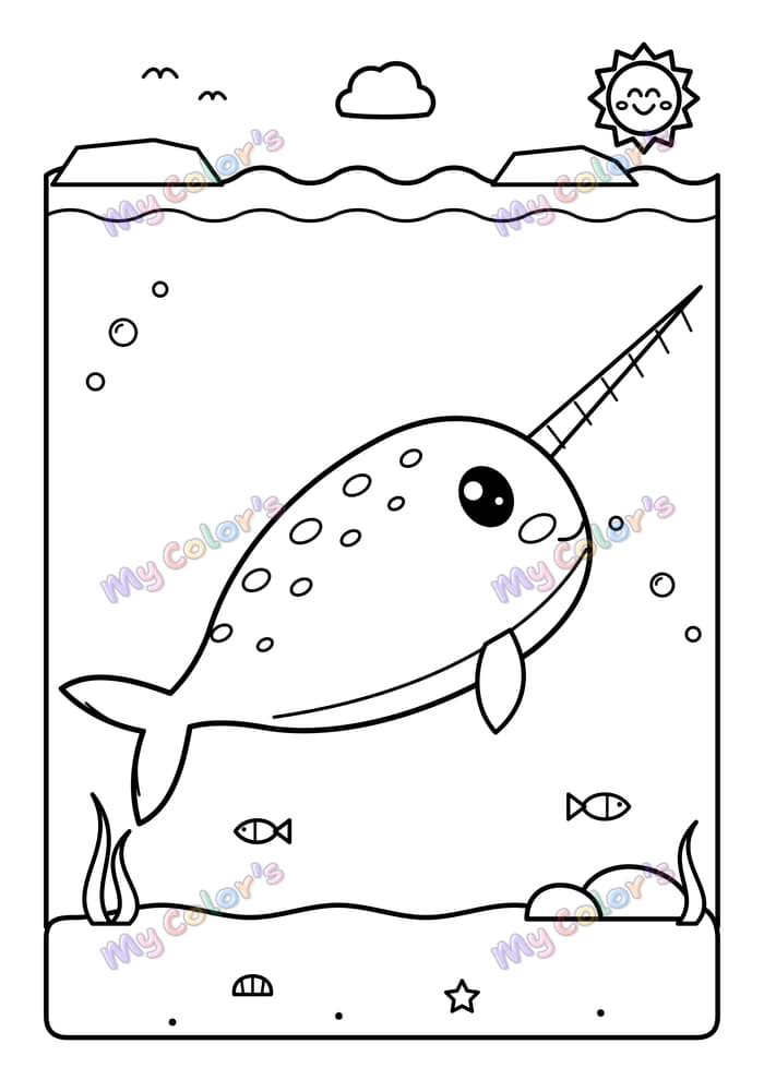 Coloriage Le narval et sa longue corne à imprimer