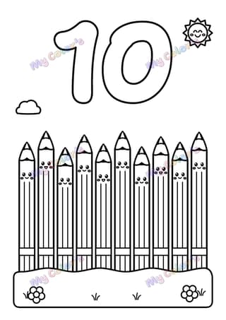 Coloriage Le nombre 10 et dix crayons à imprimer