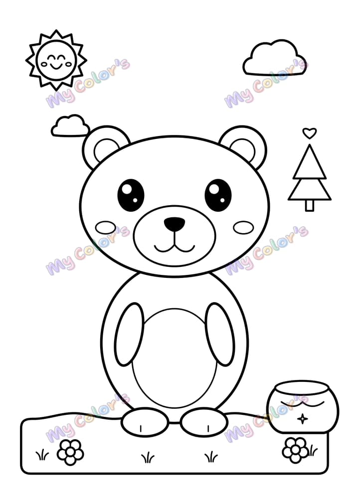 Coloriage L’ours et son pot de miel à imprimer