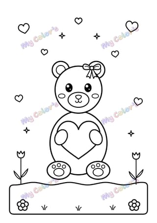 Coloriage L’ourson aux cœurs à imprimer