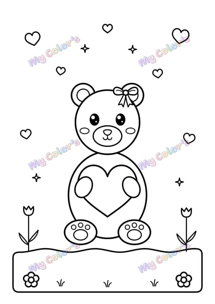 Coloriage L’ourson aux cœurs à imprimer