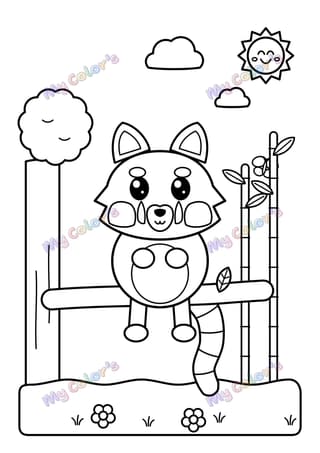 Coloriage Le panda roux dans l’arbre à imprimer