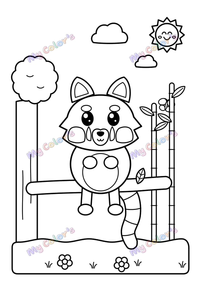 Coloriage Le panda roux dans l’arbre à imprimer