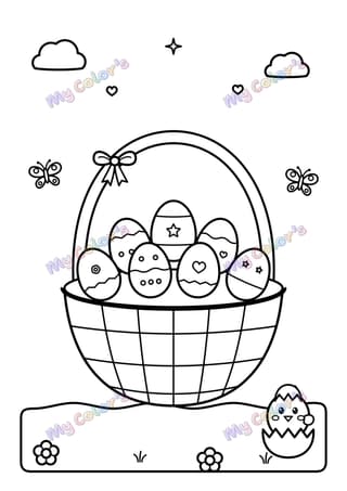 Coloriage Le panier d’œufs décorés à imprimer