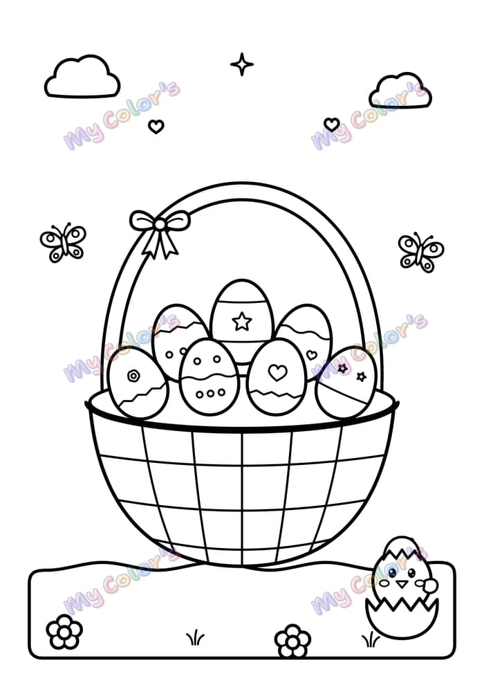 Coloriage Le panier d’œufs décorés à imprimer