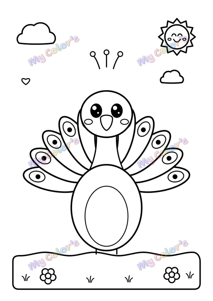 Coloriage Le paon qui fait la roue à imprimer
