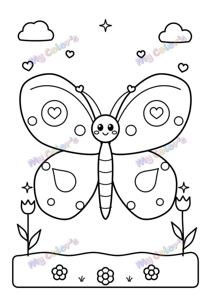 Coloriage Le papillon des fleurs à imprimer