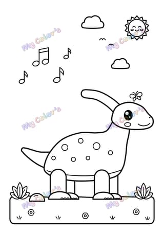 Coloriage Le parasaurolophe qui chante à imprimer
