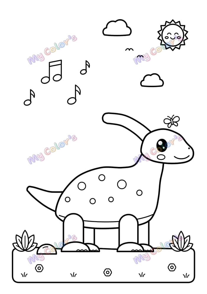 Coloriage Le parasaurolophe qui chante à imprimer