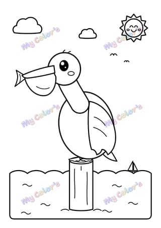 Coloriage Le pélican et son poisson à imprimer