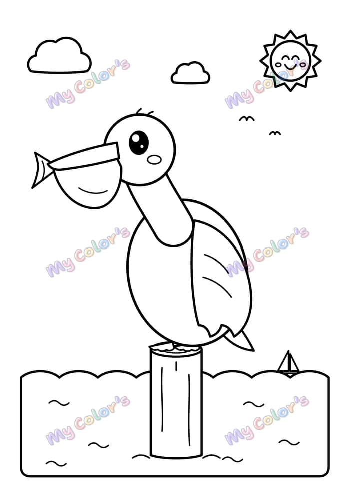 Coloriage Le pélican et son poisson à imprimer