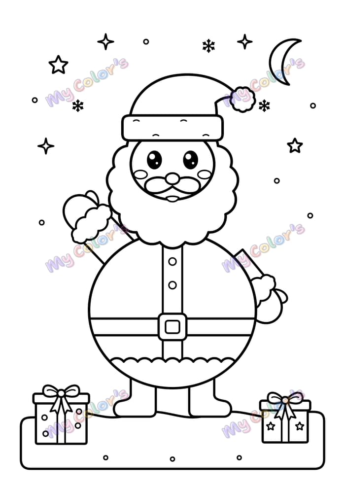 Coloriage Le Père Noël tout rond à imprimer