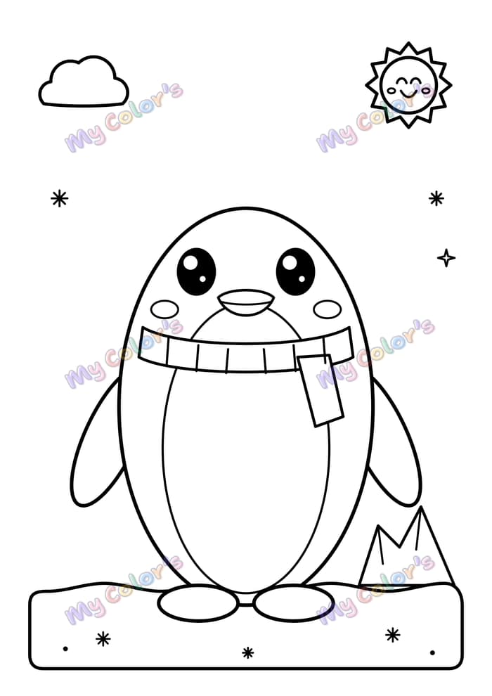 Coloriage Le pingouin à l’écharpe à imprimer