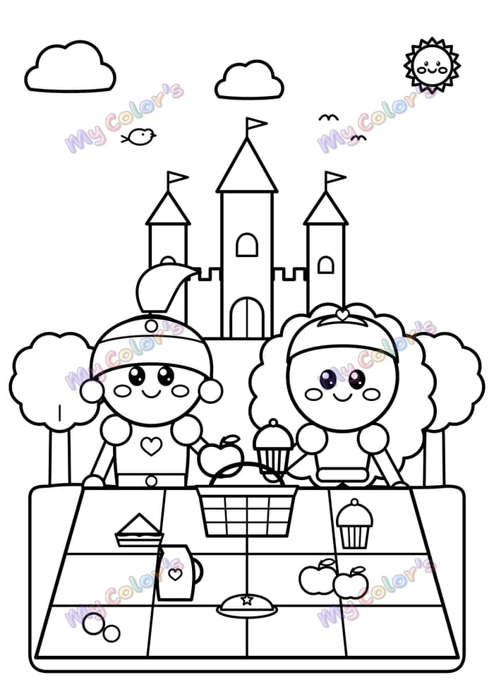 Coloriage Le pique-nique au château à imprimer