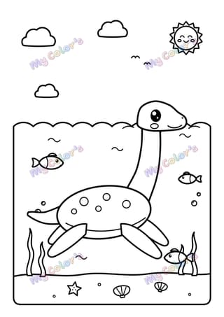 Coloriage Le plésiosaure dans la mer à imprimer
