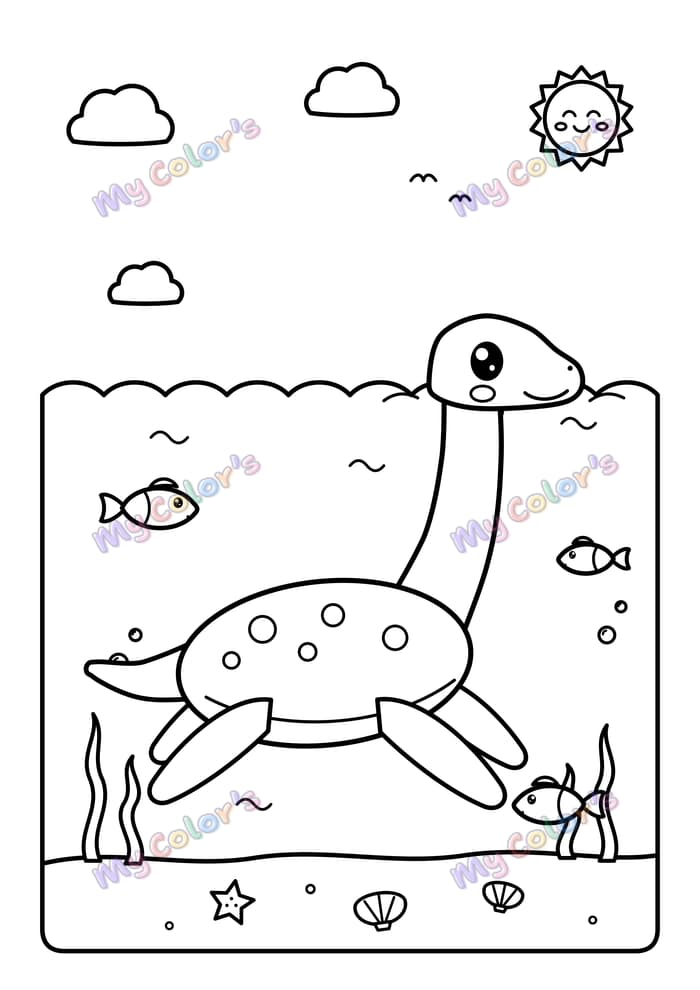 Coloriage Le plésiosaure dans la mer à imprimer