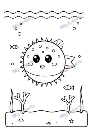 The round pufferfish printable coloring page