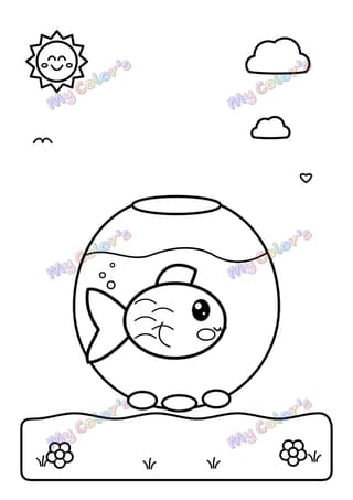 Coloriage Le poisson rouge dans son bocal à imprimer